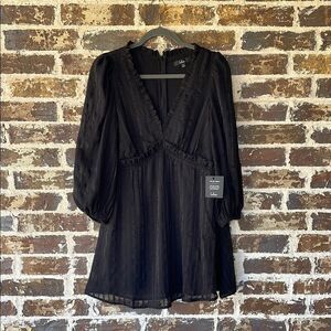NWT Lulus Forever In My Heart Black Striped Balloon Sleeve Mini Dress Small